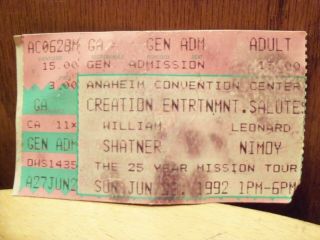 Star Trek Ticket Stub " The 25 Year Mission Tour " June 1992 Nimoy/ Shatner@ An