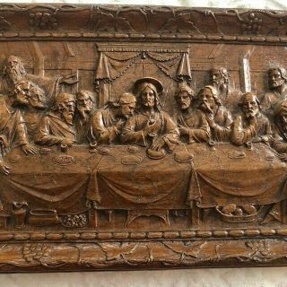 Da Vinci Last Supper Burwood Ornate,  Relief Plaque,  Christian Antique 15 "