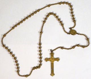 Vintage Wwi Or Wwii Us Military Brass Pull Chain Catholic Rosary