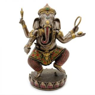 Dancing Ganesha On Lotus Statue 8 " Hindu Elephant God Bronze Resin
