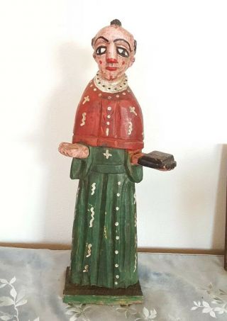 Vintage Wood Carved Folk Art Santos Priest Religious Figure 16 " High