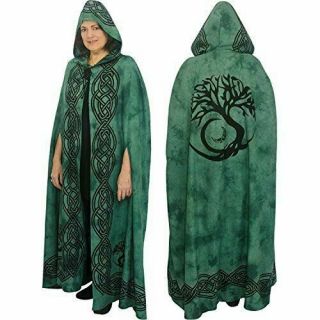 Tree Of Life Cloak Green/black Ritual Robe Pagan Wicca Goddess Celtic Norse