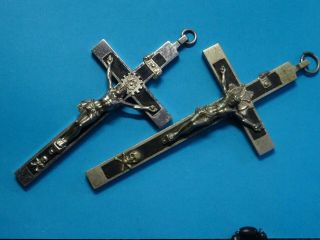 2 Antique Pectoral French Priest Crucifixes // Skull And Crossbones // 1900