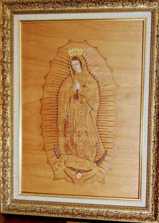 Our Lady Of Guadalupe Virgen De Guadalupe Wood Carved/ Wood Burned/stained