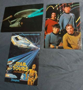 2 Star Trek & 1 Star Wars Star Tours Vintage Post Cards
