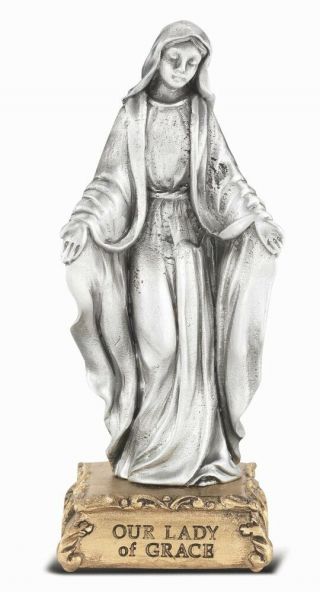 Our Lady Of Grace Blessed Virgin Mother Mary 4.  5 Inch Pewter Statue