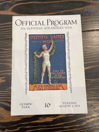 Vintage 1932 Los Angeles Olympics Program August 2