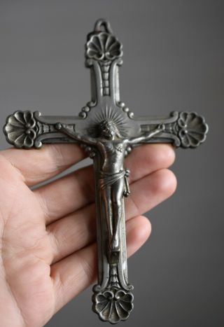 ⭐antique /vintage crucifix,  religious cross,  pewter metal⭐ 2