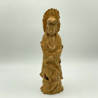 Vintage 10” Japanese Buddha Statue Wood Carving Figure
