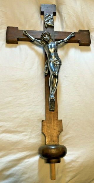 Stunning Rare Antique Wood Catholic Church Altar Processional Crucifix Top