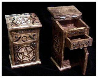 Great Gift Pentacle / Pentagram Wooden Herb Cupboard Chest Pagan Wicca