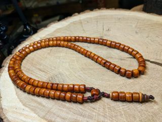 Old Aged Orange Yak Bone Mala Rosary Necklace Tibetan Buddhist 108 Beads