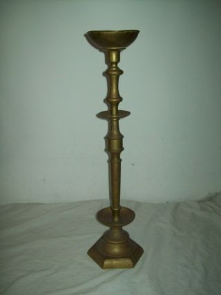 Large Antique Brass Church Floor Altar Candle Holder 28 " Tall