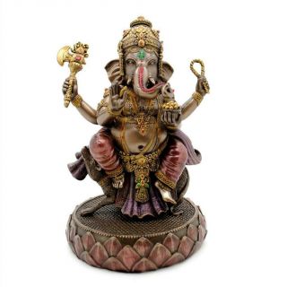 Ganesha On Mouse Statue 8 " Hindu Elephant God Bronze Resin Ganesh
