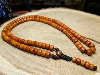 Tibetan Old Yak Bone Mala Prayer Necklace 108 Beads Orange Rosary Yoga