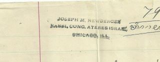 Judaica Old Letter Rabbi Joseph M.  Newberger Cong.  Ateres Israel Chicago 1920 2
