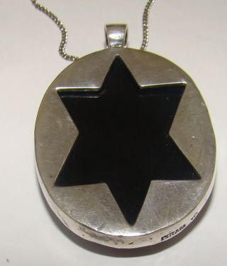 Jewish Judaica Sterling Silver 925 Vintage Israel Pendant Star Of David Stone