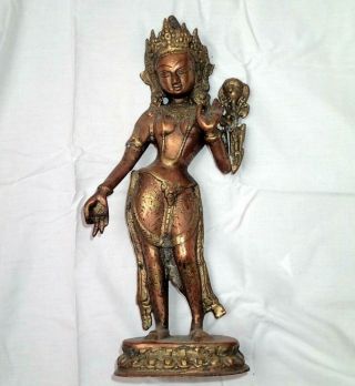 Copper And Brass Statue,  Lakshmi Indian Goddess,  Vintage Brass Decor,  Hindu God