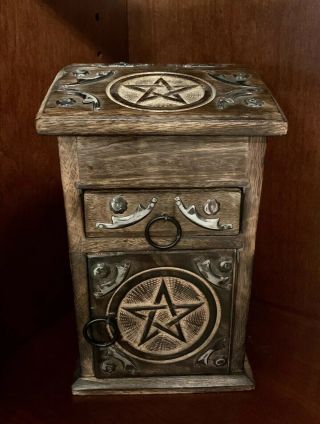 Pentagram Pentacle Chest Celtic Cabinet Box Crystals,  Herbs,  Or Trinket Storage