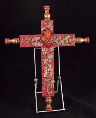 Mexican Wood Cross/milagros Handmade Collectible Folk Art Religious Decorative