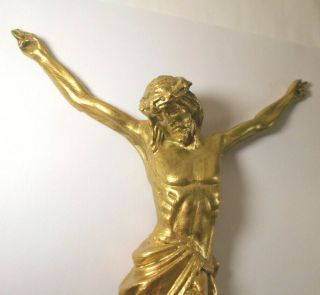 Jesus Christ Corpus Figure - Large 10 " Gold Gilt Metal - Religious Crucifix Statue