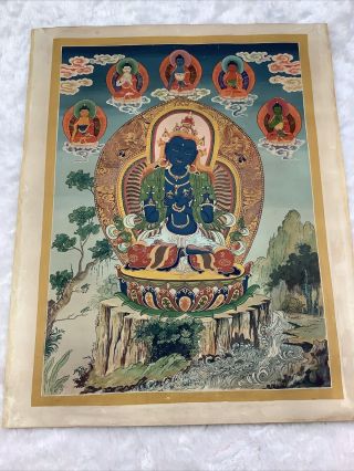 Vtg Thangka Vajradhara Vajrahunkara Mudra Tibetan Buddhist Art 15x19 Nepal