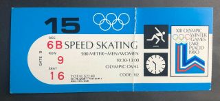 1980 Lake Placid Winter Olympics Ticket Stub 2/15/80 Speed Skating 500 Meter M&w