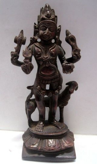 Old Antique Brass Bronze Kal Bhairav Statue - Lord Kaal Bhairava Idol - - 5.  5 "