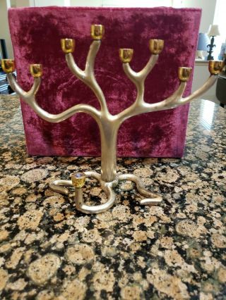Sandra Kravitz Judaica Tree of Life Menorah Candle Holder in velvet box 3