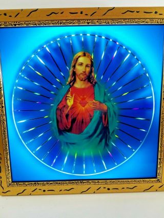 Vintage Jesus Light Up Motion Wall Hanging Jesus Picture Decor Kaleidoscope Box