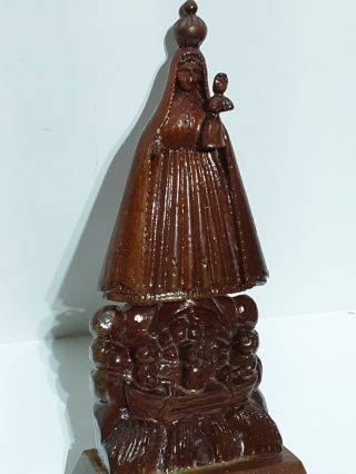 Antique Religious Folk Art Mary Jesus Hand Carved Wood Sculpture Statue Santos
