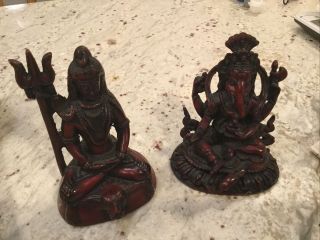 Lord Shiva & Ganesh Statue Over 5” Indian God Resin Seated Figure