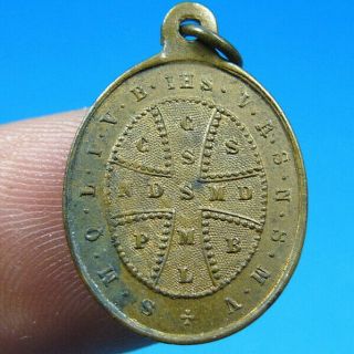 St Benedict Cross & Our Lady Montserrat Antique Old Medal Charm Bronze 19th