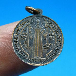 St Benedict Cross Patron Exorcism Protection Antique Old Medal Charm With Date