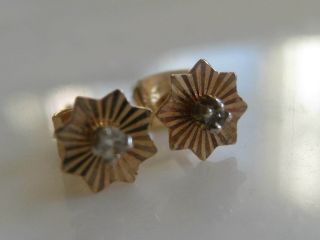 Vintage Solid 10k Yellow Gold Diamond Earrings