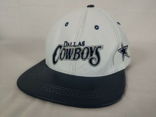 Vintage - Dallas Cowboys - White Leather Snapback Hat Cap - Made In Usa Nfl