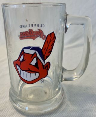 Vintage Cleveland Indians Chief Wahoo Glass Beer Mug Major League Baseball