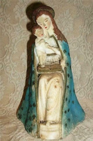 Vintage Catholic Statue Blessed Virgin Mary Madonna & Infant Jesus W/ Bible Vgc