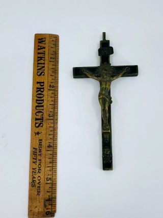 Two Vintage Pectoral Crucifix Cross Skull Crossbones Ebony Brass Bronze Antique 3