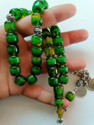German Green Faturan Cherry Amber Bakelite Prayer Beads Tesbih Misbaha Rosary