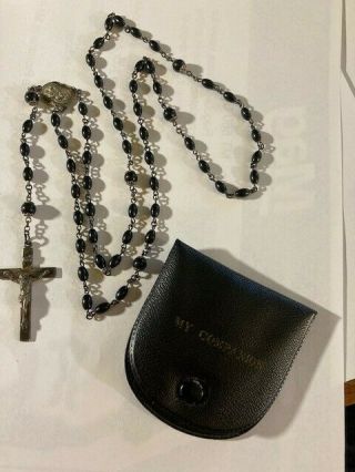 Vintage Creed Sterling Rosary With Beads Plastic Case With Medallion