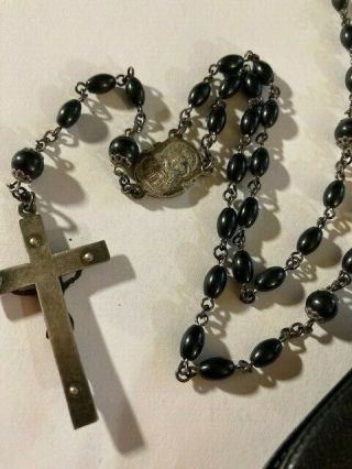 Vintage Creed Sterling Rosary with Beads plastic case with medallion 3