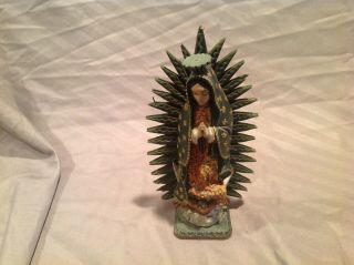 Vintage Mexican Folk Art Handmade Wood Carved Painted Virgin Mary