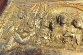 Antique Embossed Copper Relief Framed Religious 