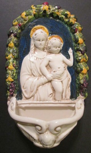 Vintage Madonna & Child Wall Hanging Holy Water Font Architectural Salvage