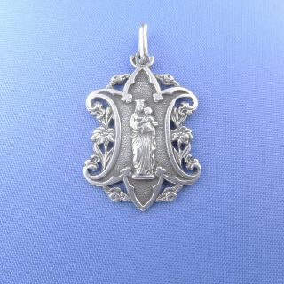 Virgin Mary Medal Antique Sterling Silver Our Lady Of Sion Baby Jesus Pendant
