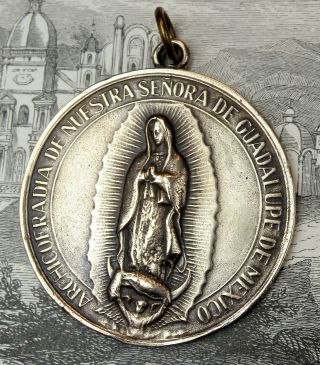 Antique Catholic Our Lady Of Guadalupe Mexican Shrine Church Bronze Medal