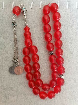 German Faturan Cherry Amber Bakelite 34 Prayer Beads Tesbih Misbaha Rosary