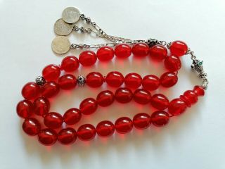 German Faturan Cherry Amber Bakelite 34 Prayer Beads Tesbih Misbaha Rosary 2