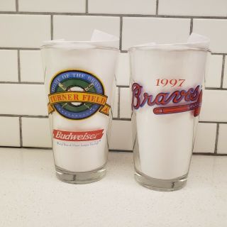 Atlanta Braves 1997 Turner Field Budweiser Pint Glass Set Of 2